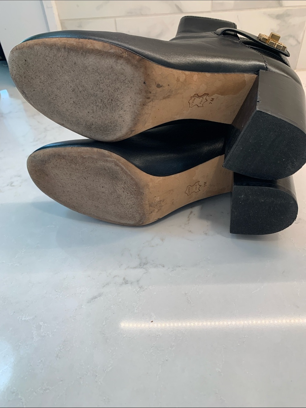 Tory Burch Leather Ankle Boots with Gold Accent Size 7 - Picture 8 of 9